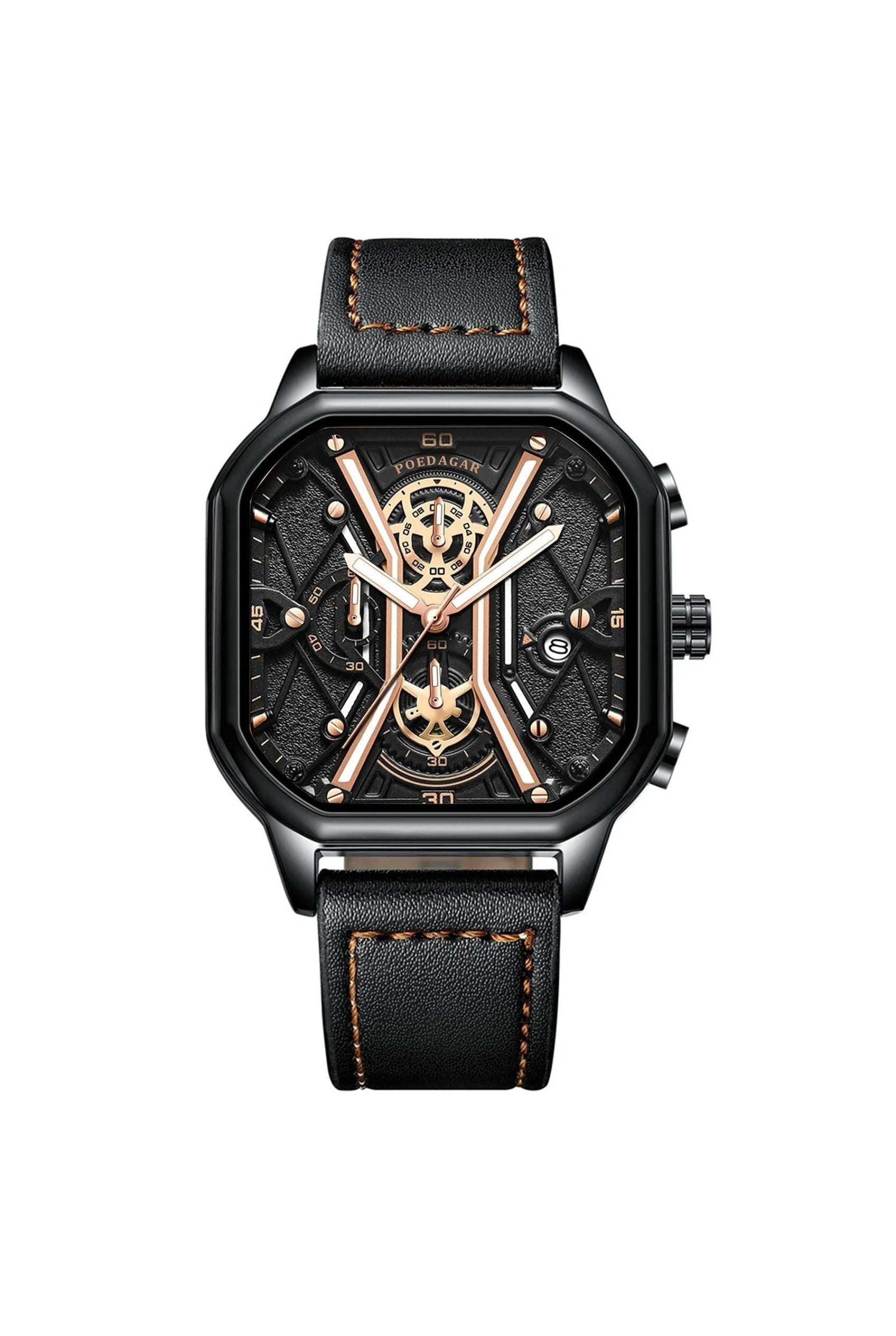 Men’s Watch — Modern Crafter - Black Strap | Gold Accents | Black Case - Rully Official