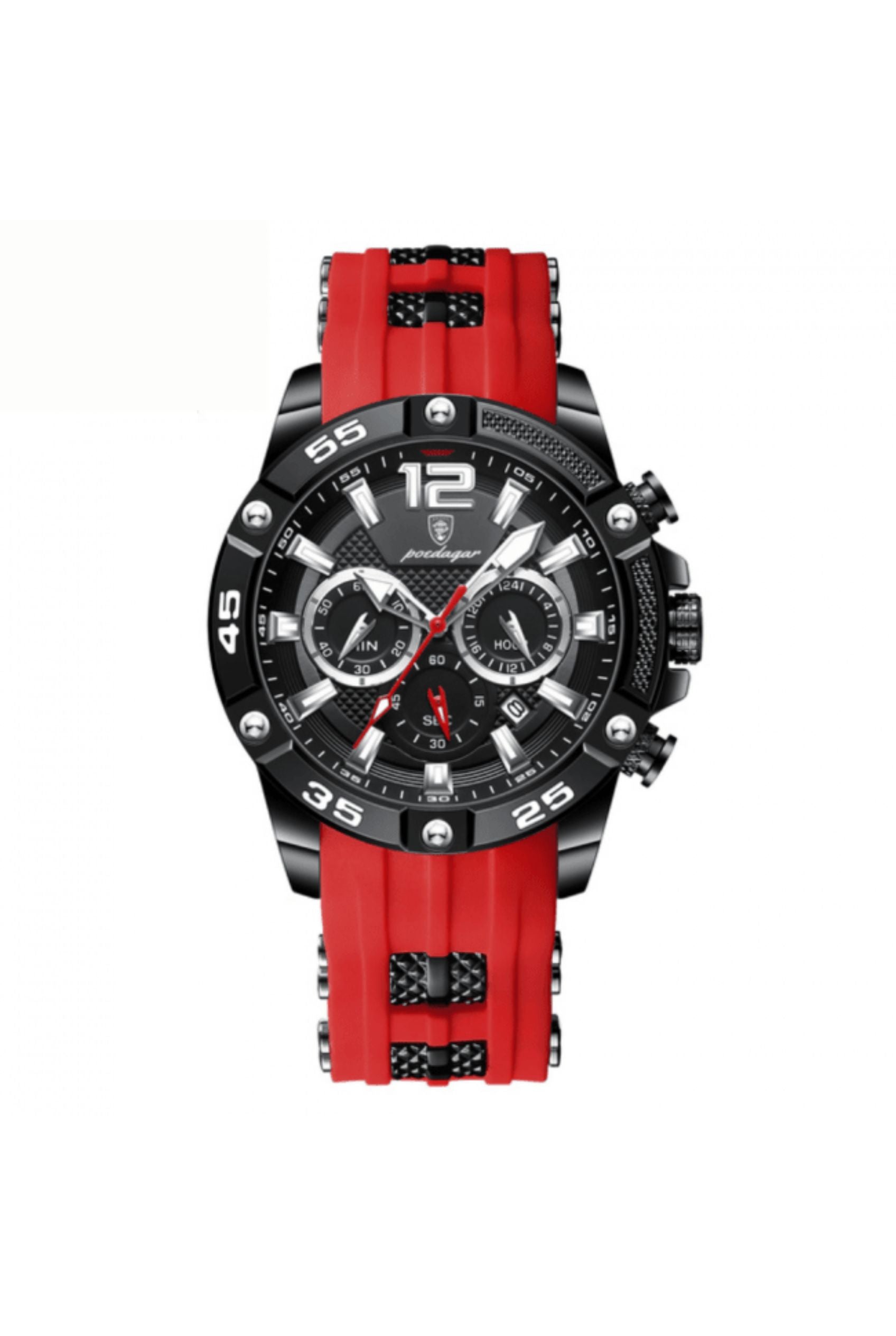Men’s Watch — Sport - Red Strap | Black Dial | Black Case - Rully Official
