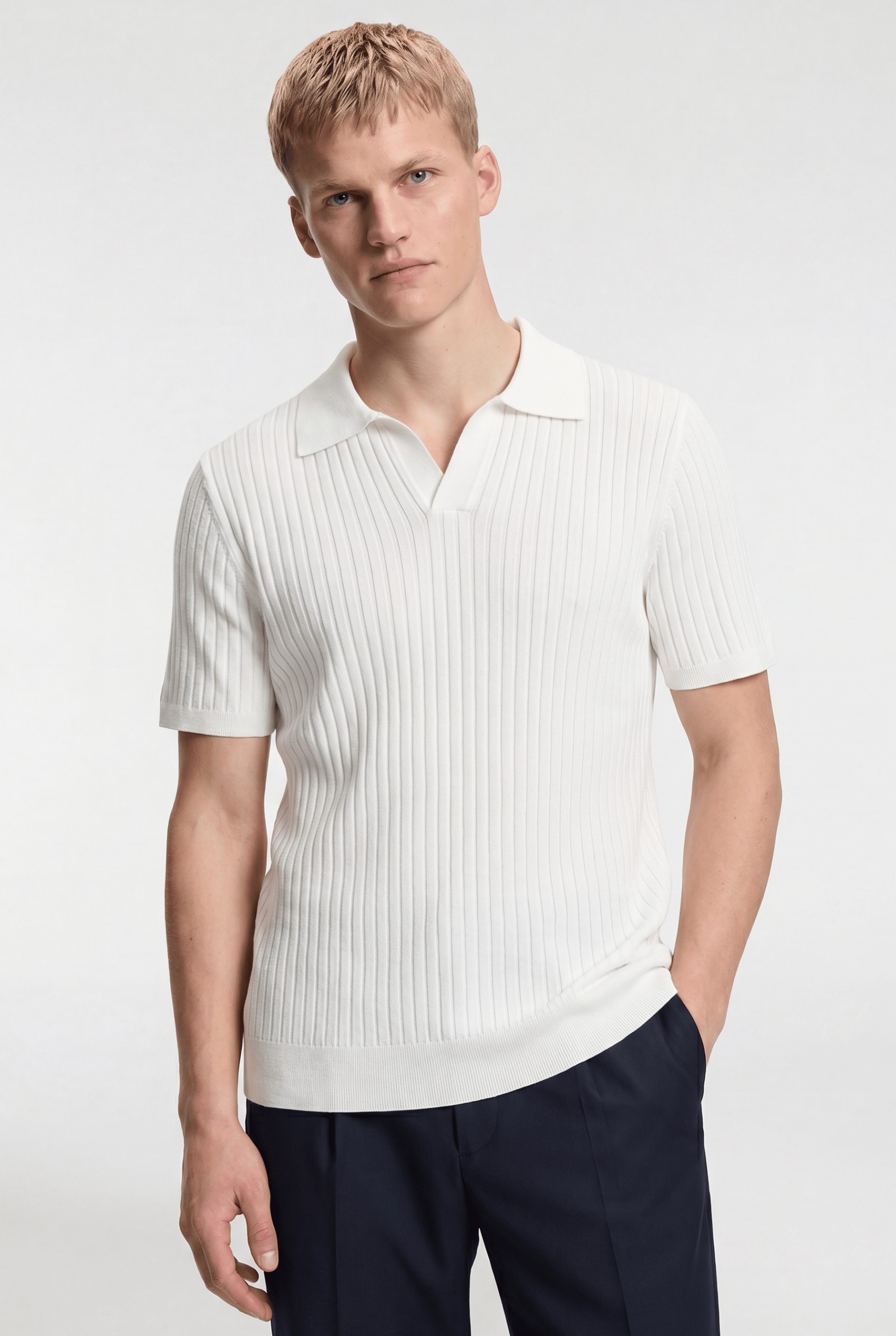 Men’s Ribbed Polo Shirt - White - Rully Official