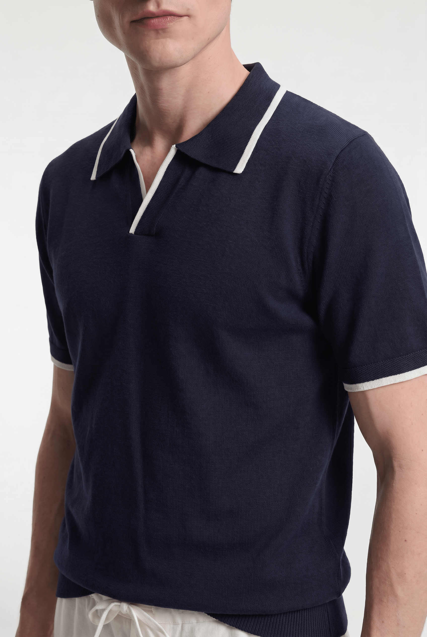 Men's Contrast Trim Knit Polo - Navy - Rully Official