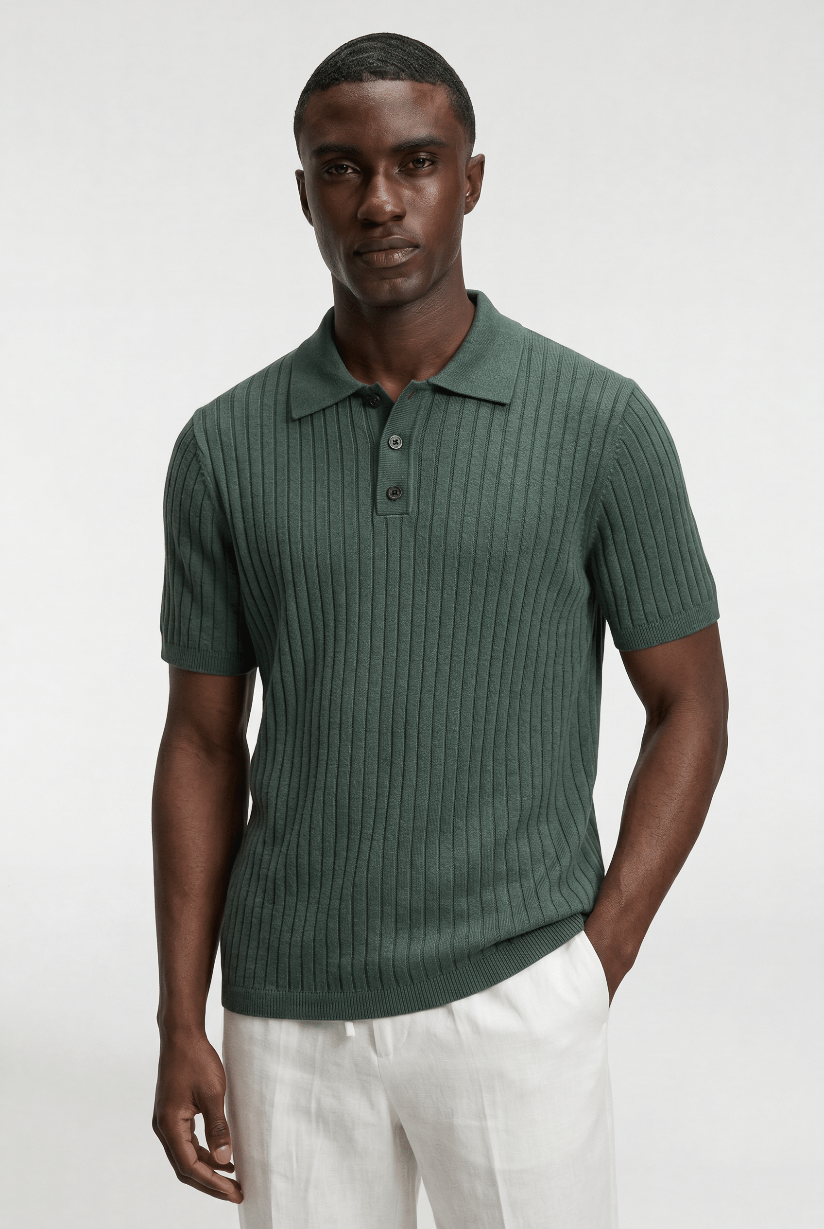 Men’s Ribbed Knit Polo Shirt - Dark Olive - Rully Official