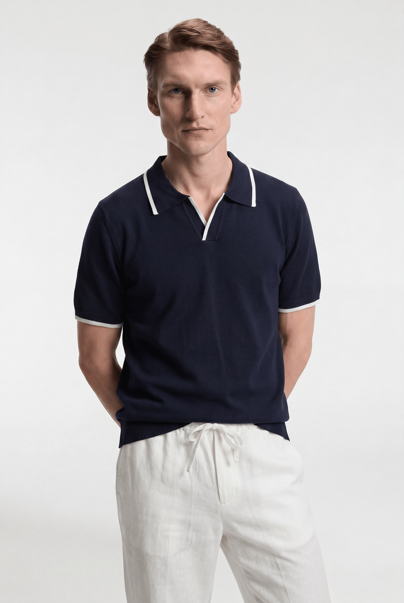 Men's Contrast Trim Knit Polo - Navy - Rully Official