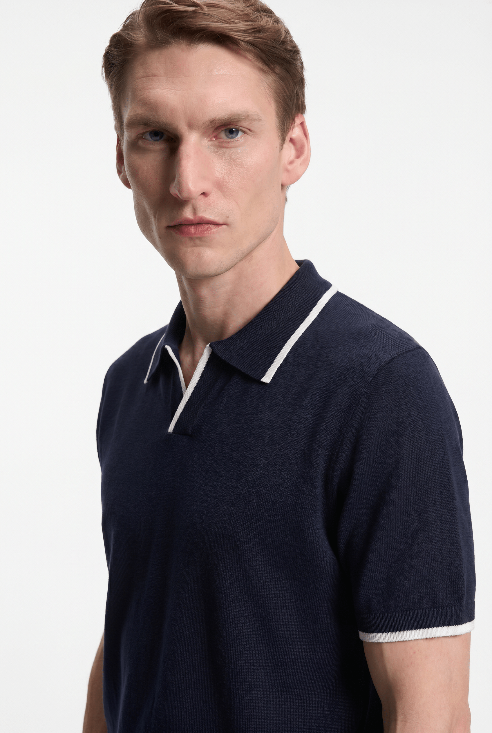 Men's Contrast Trim Knit Polo - Navy - Rully Official