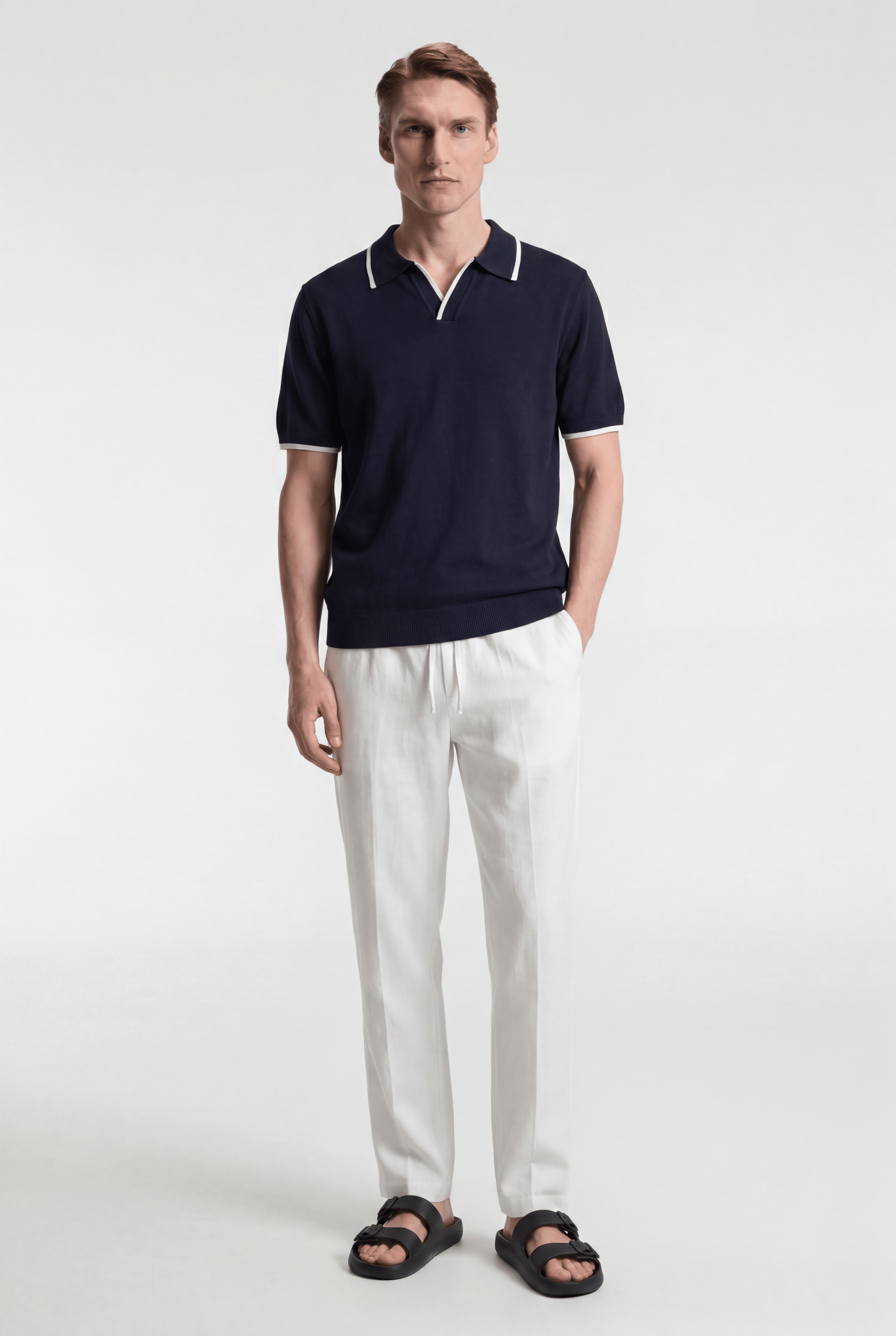 Men's Contrast Trim Knit Polo - Navy - Rully Official