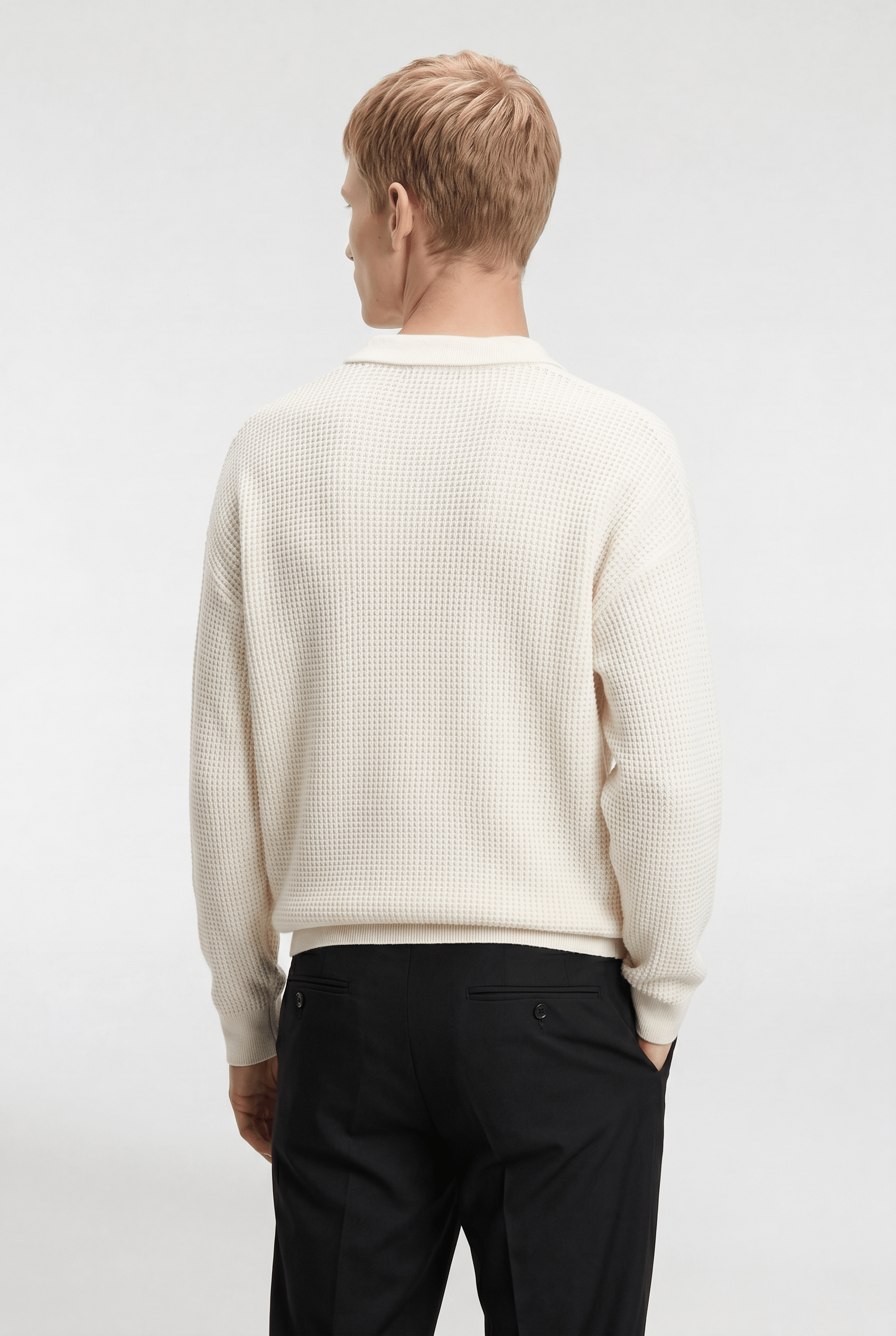 Men’s Half-Zip Knit Polo Jumper - Cream - Rully Official