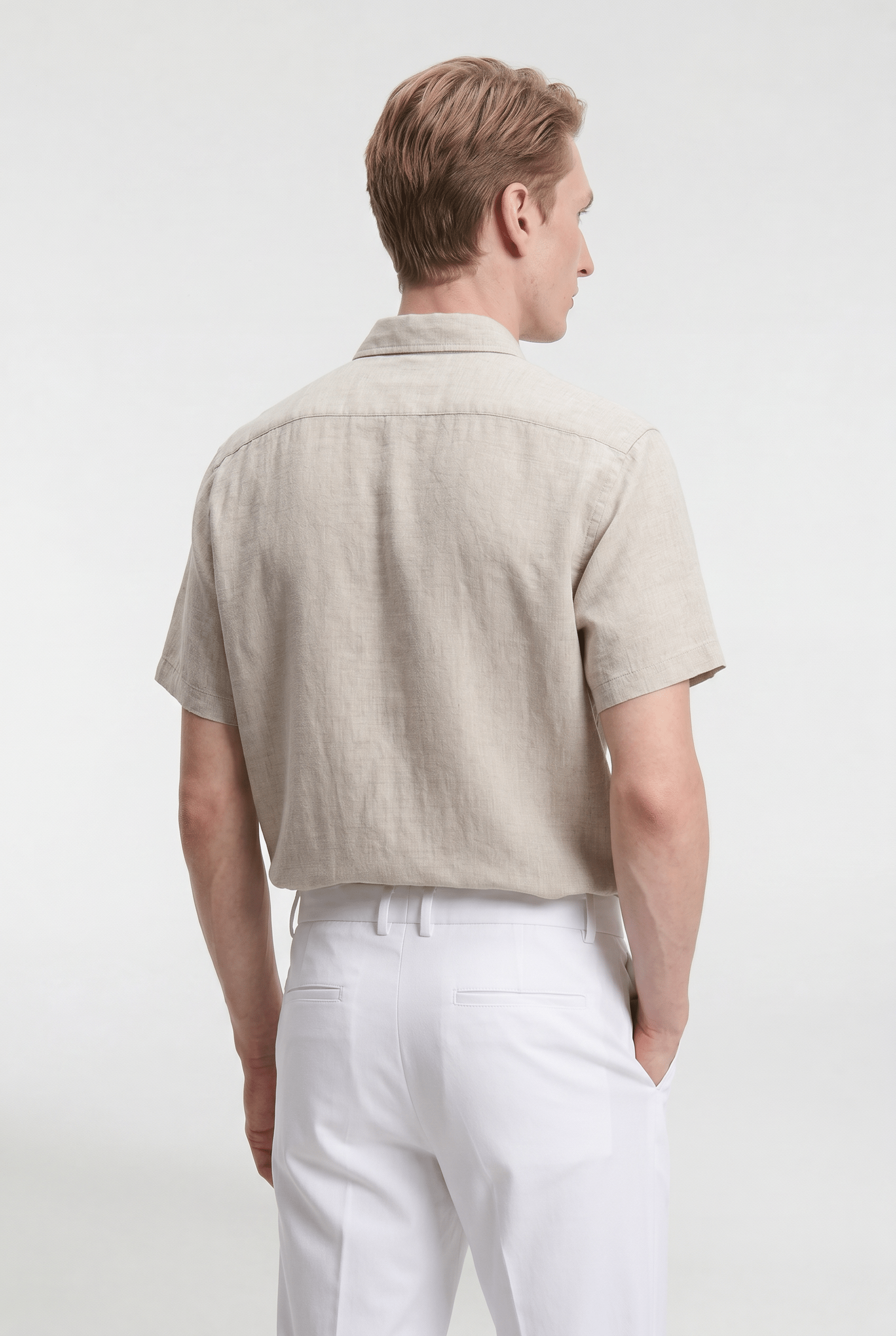Men’s Short Sleeve Linen Shirt - Beige - Rully Official