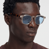 Men's Sunglasses — Porto - Crystal Cream Front | Tortoise Temples | Blue Lens - Rully Official