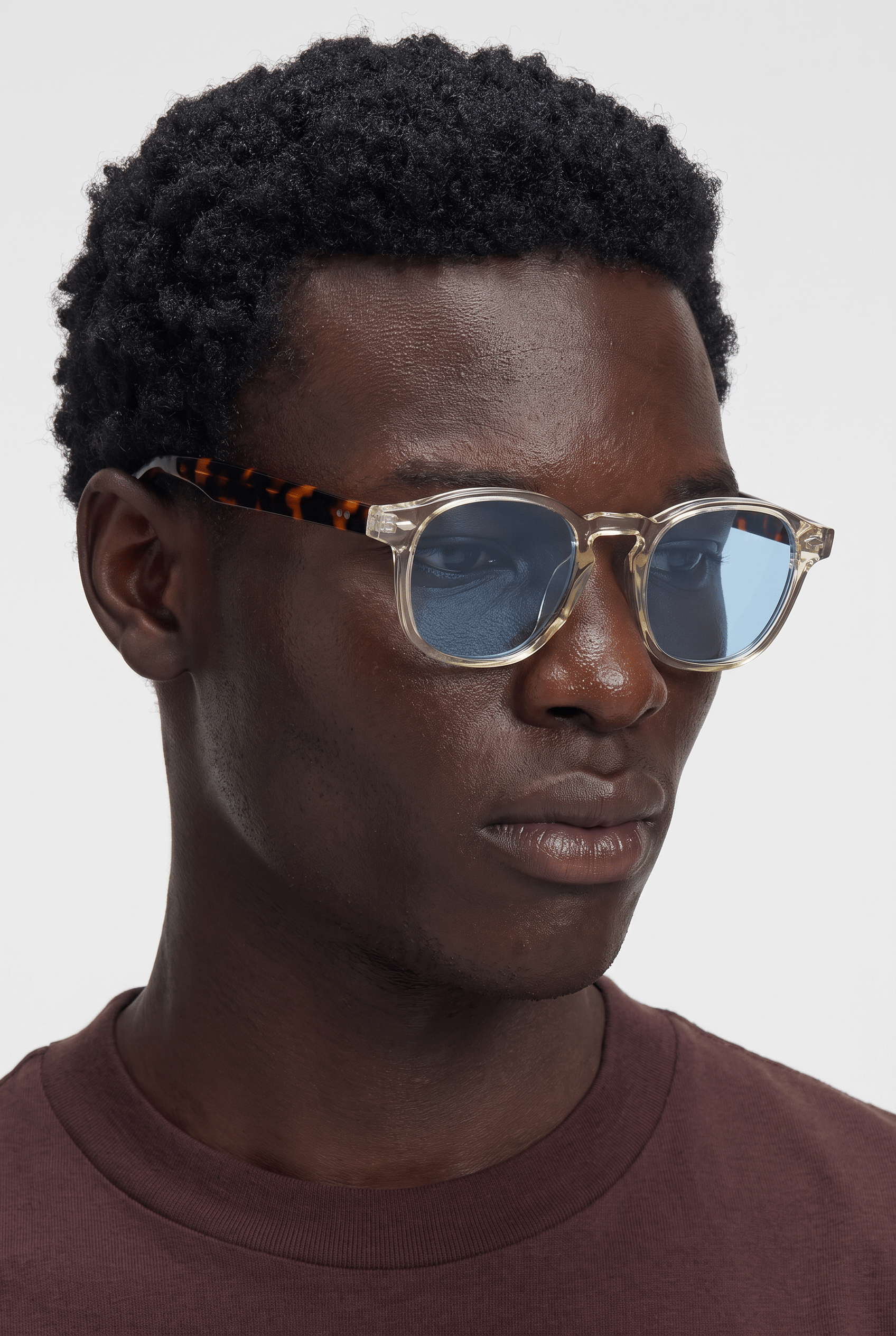 Men's Sunglasses — Porto - Crystal Cream Front | Tortoise Temples | Blue Lens - Rully Official