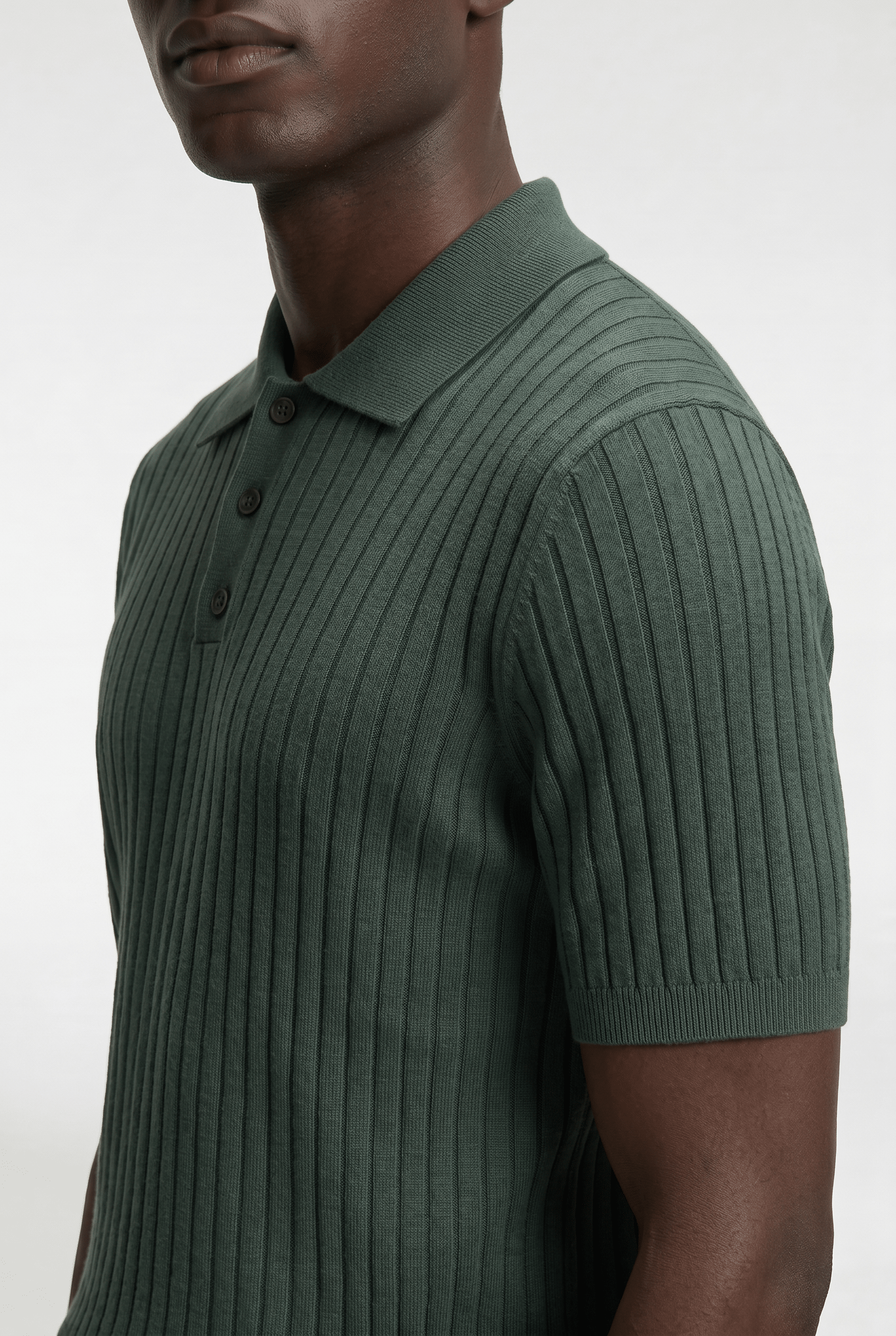 Men’s Ribbed Knit Polo Shirt - Dark Olive - Rully Official