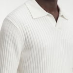 Men’s Ribbed V-Neck Polo Shirt – Long Sleeve - White - Rully Official