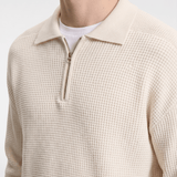 Men’s Half-Zip Knit Polo Jumper - Cream - Rully Official