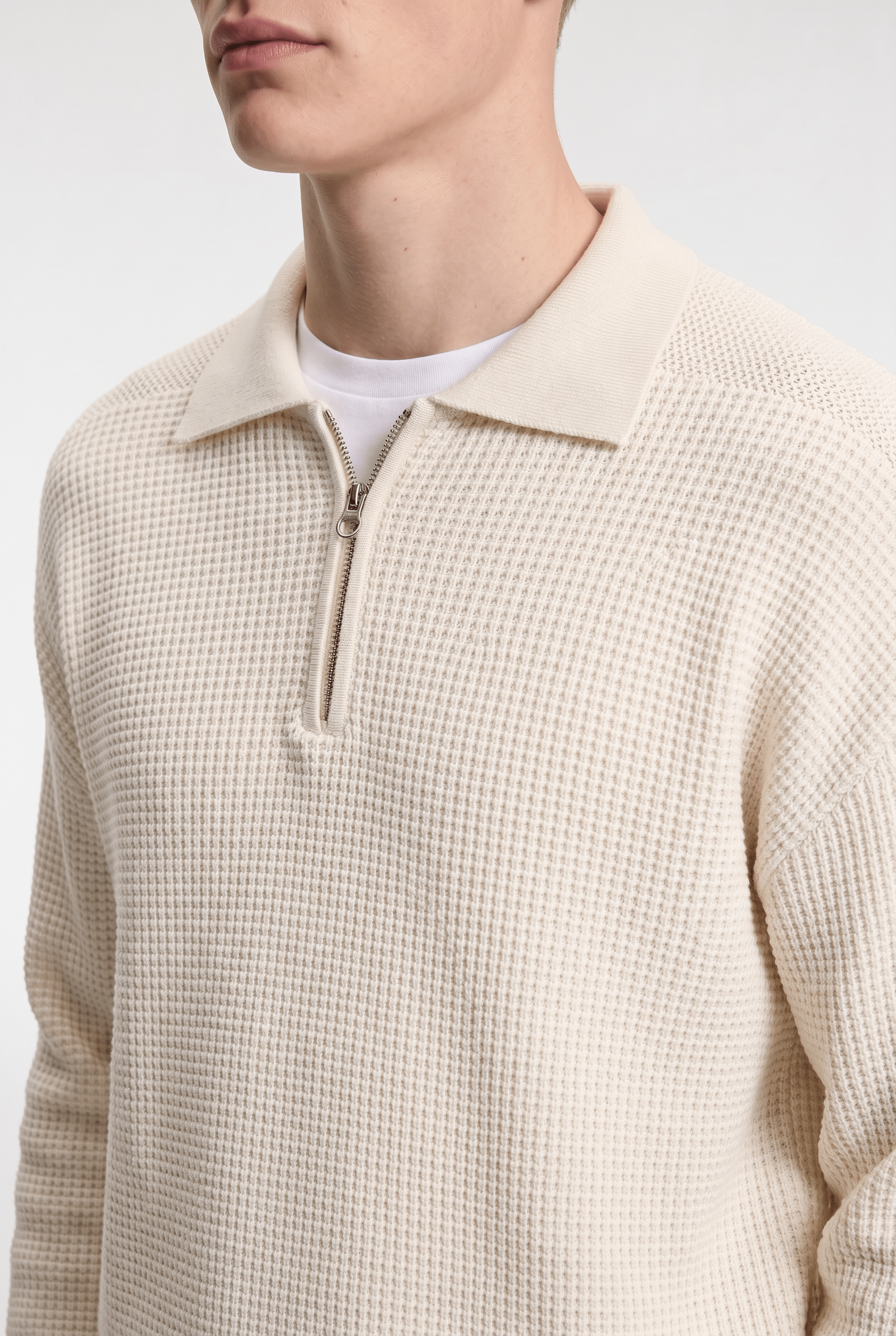 Men’s Half-Zip Knit Polo Jumper - Cream - Rully Official