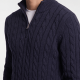 Men's Cable Knit Half-Zip Jumper - Navy - Rully Official