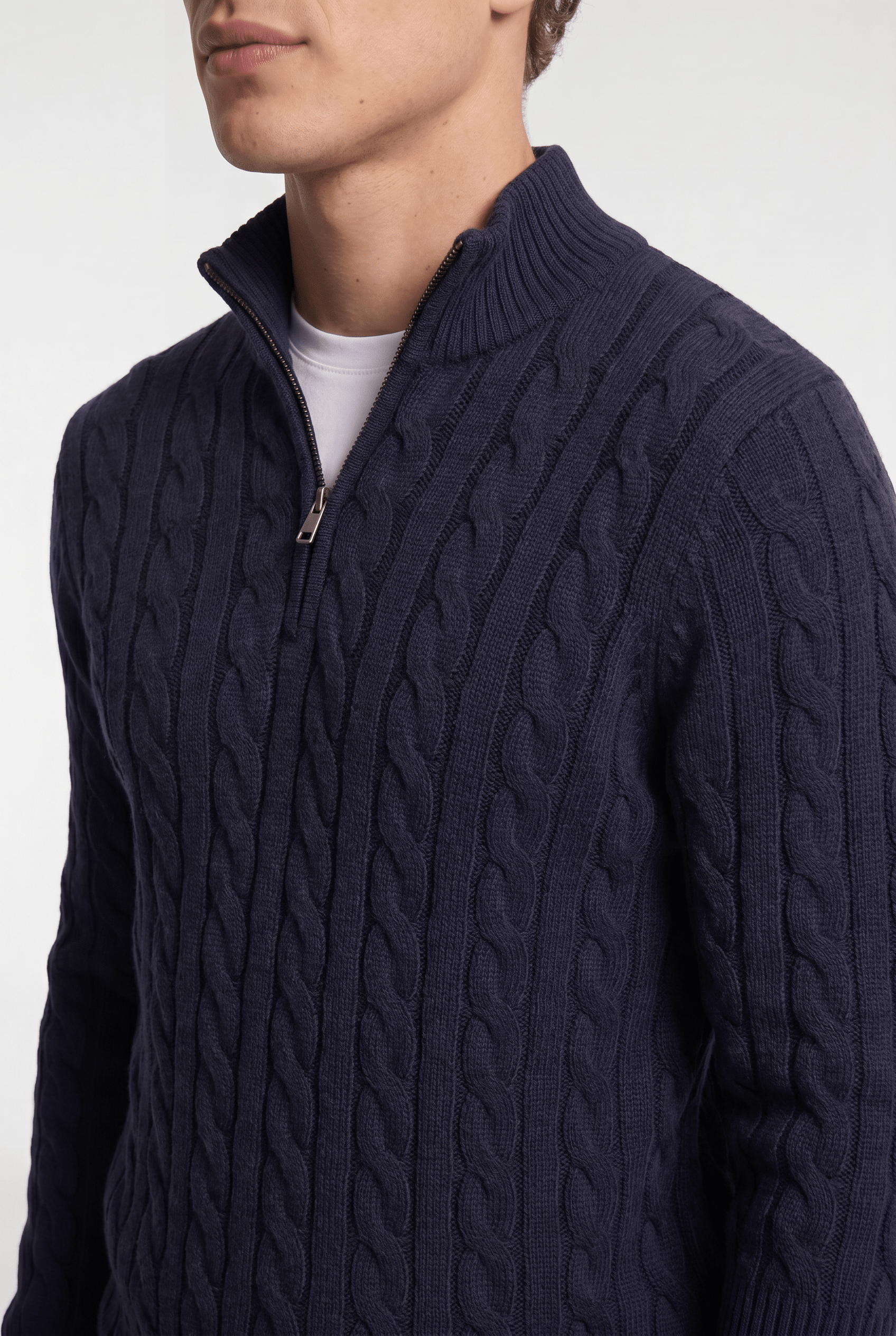 Men's Cable Knit Half-Zip Jumper - Navy - Rully Official