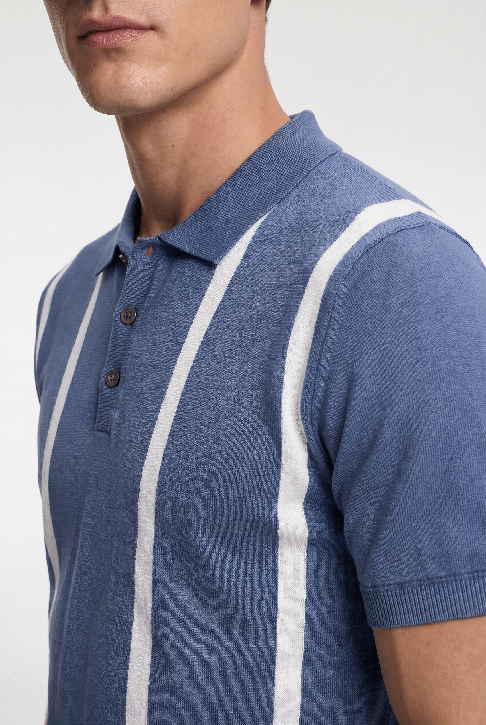 Men's Bold Stripe Knit Polo Shirt - Blue/White - Rully Official