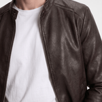 Men's Faux Leather Biker Jacket - Dark Brown - Rully Official
