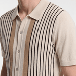 Men's Pinstripe Knit Polo Shirt - Beige/Brown - Rully Official
