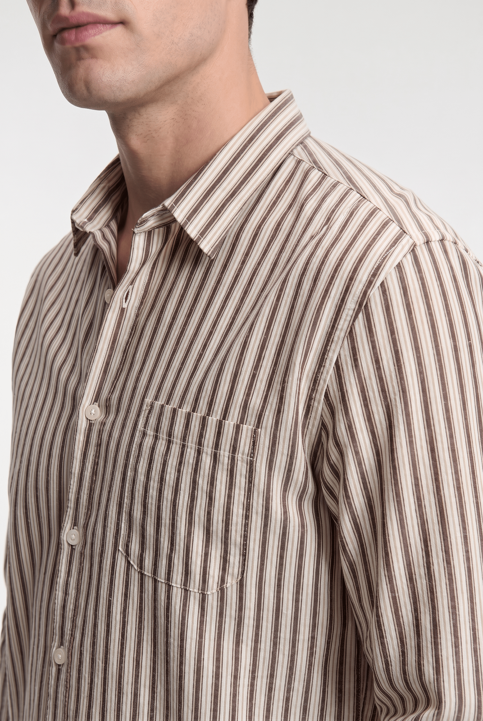 Men’s Striped Cotton Shirt - Brown/White - Rully Official