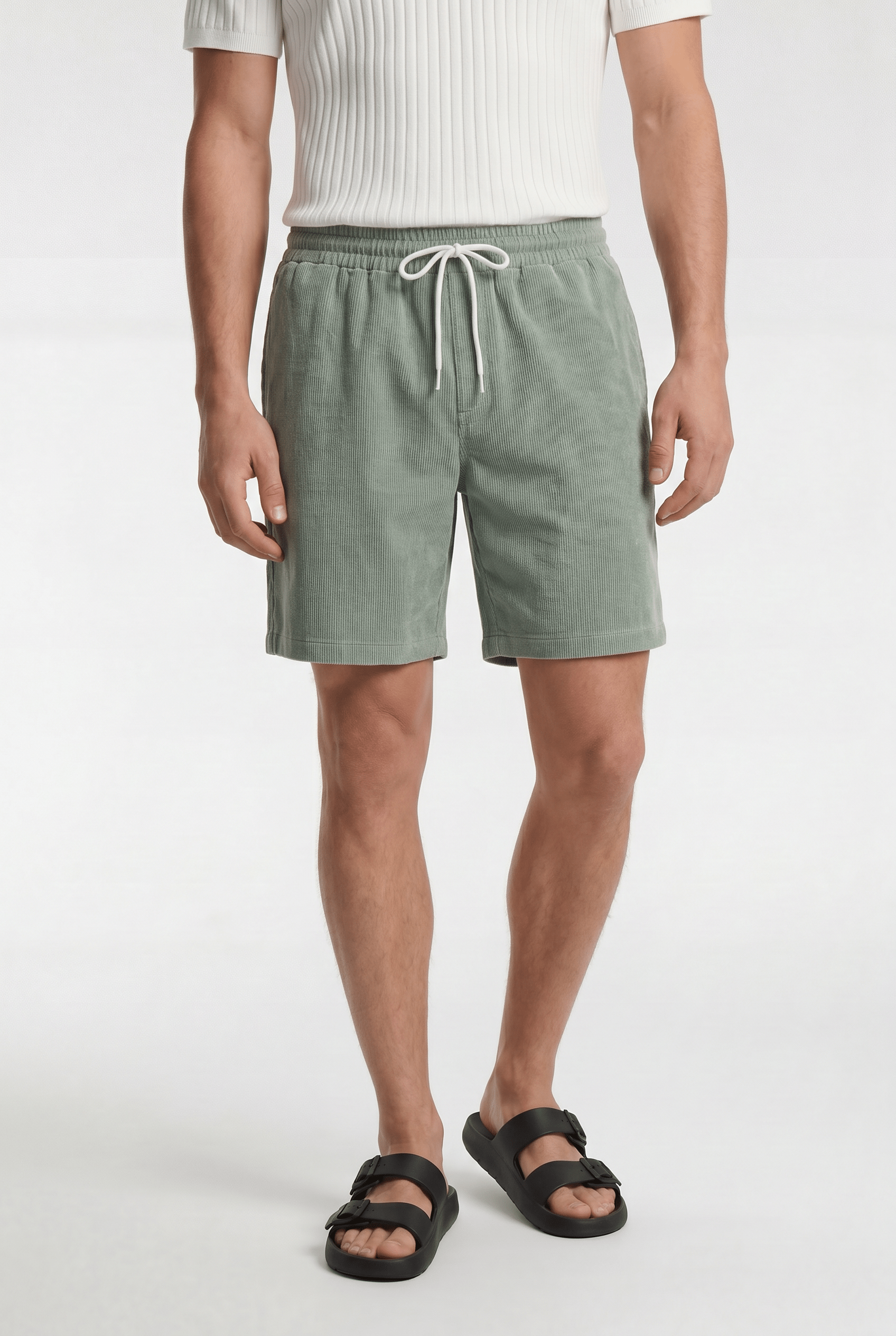 Men's Ribbed Drawstring Shorts - Sage - Rully Official