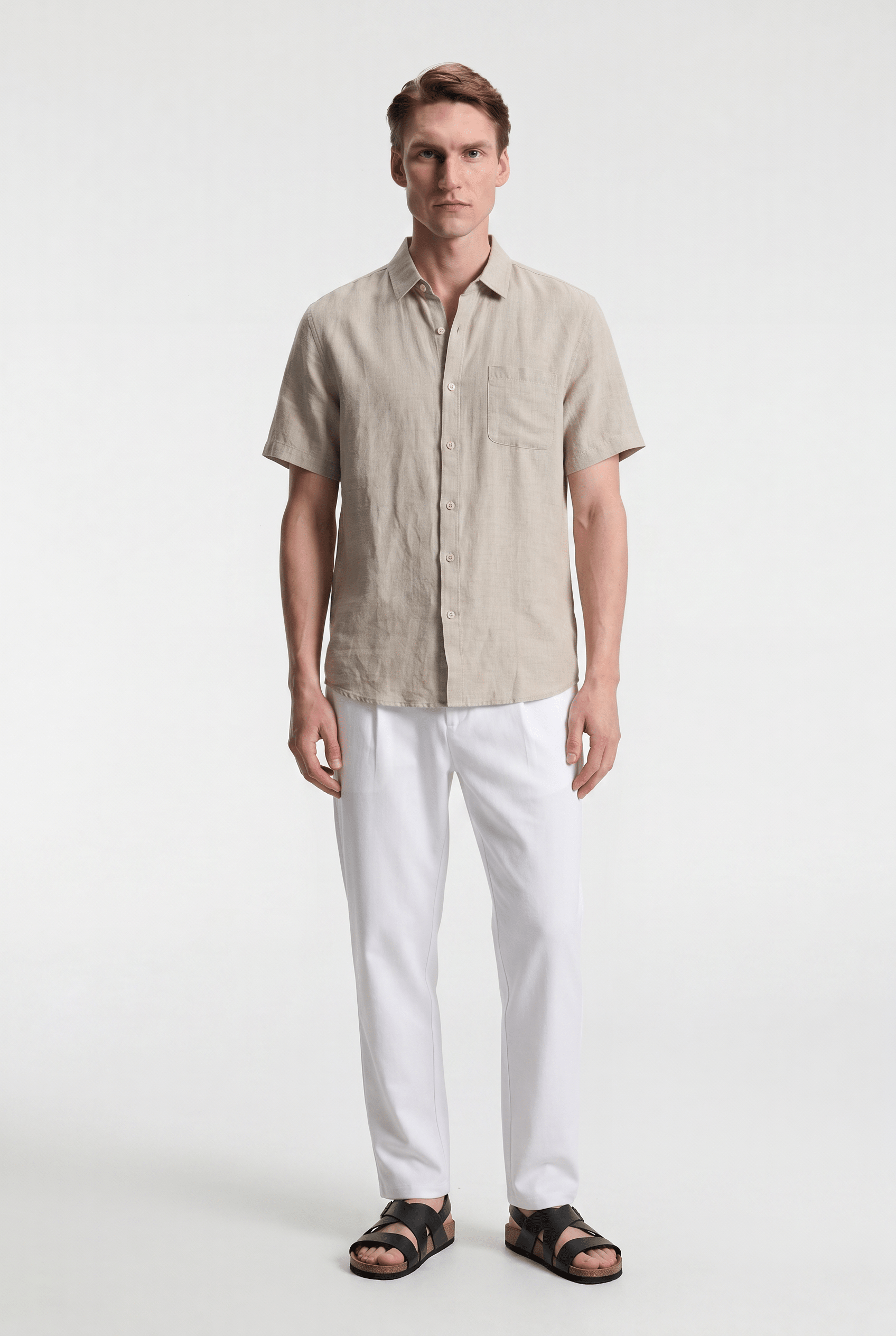 Men’s Short Sleeve Linen Shirt - Beige - Rully Official