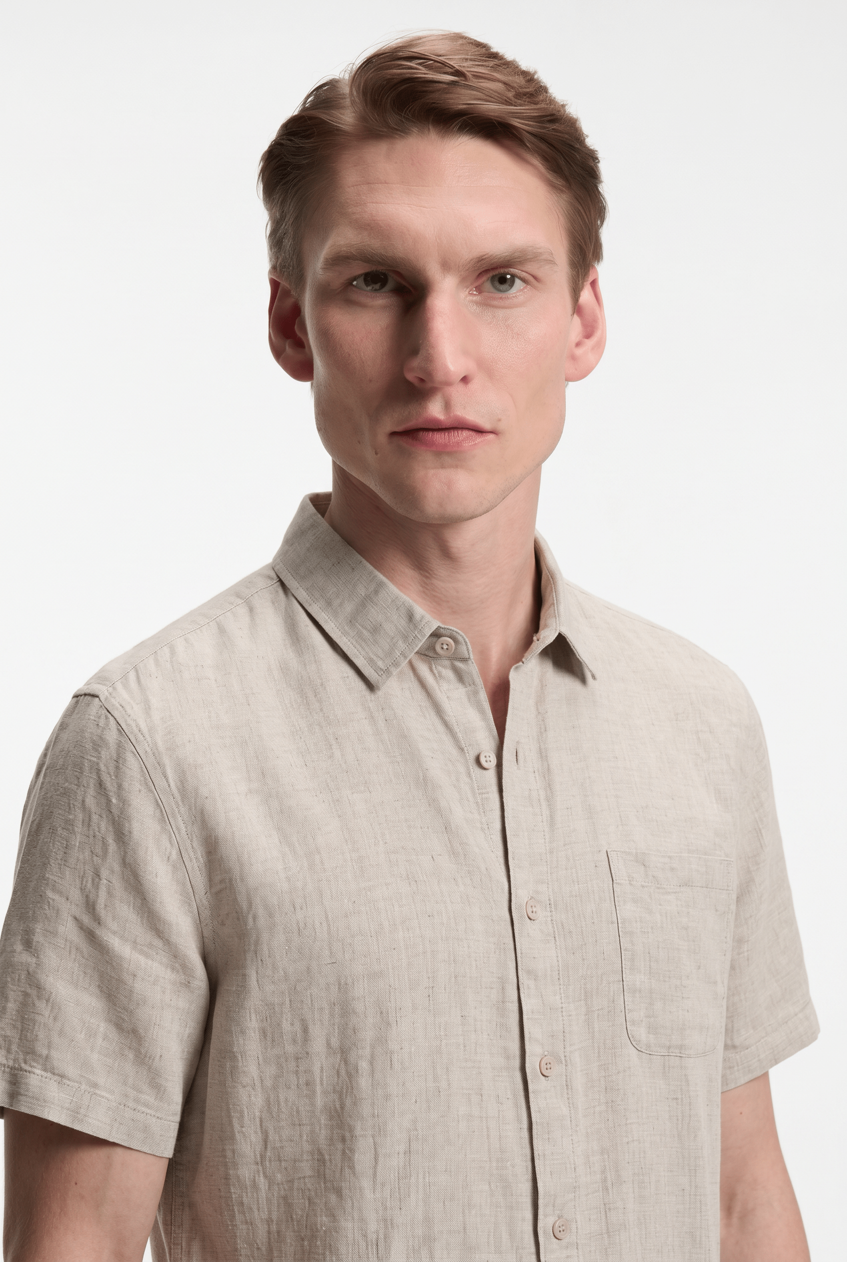 Men’s Short Sleeve Linen Shirt - Beige - Rully Official