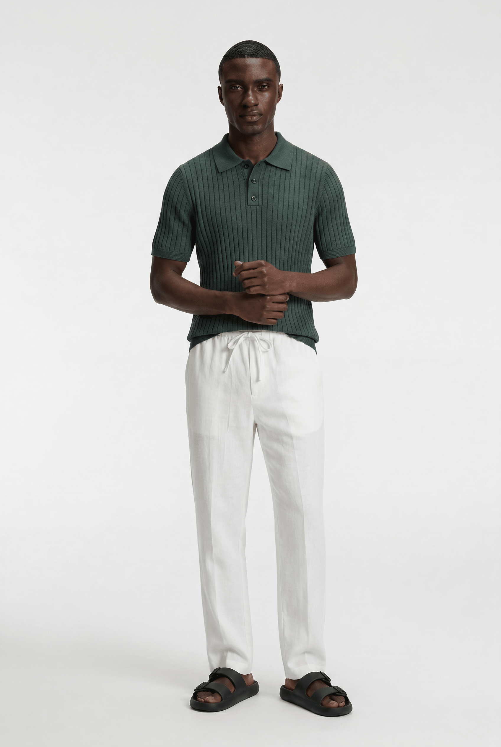 Men’s Ribbed Knit Polo Shirt - Dark Olive - Rully Official