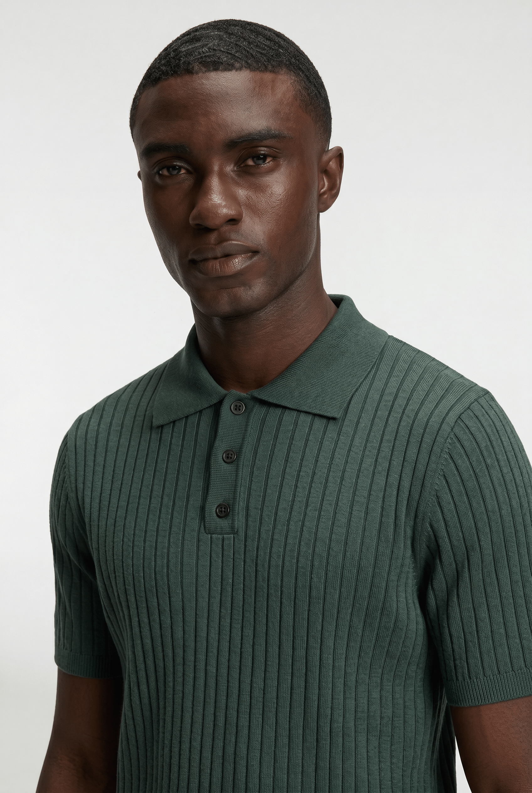 Men’s Ribbed Knit Polo Shirt - Dark Olive - Rully Official