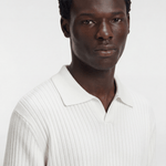 Men’s Ribbed V-Neck Polo Shirt – Long Sleeve - White - Rully Official
