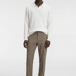 Men’s Ribbed V-Neck Polo Shirt – Long Sleeve - White - Rully Official