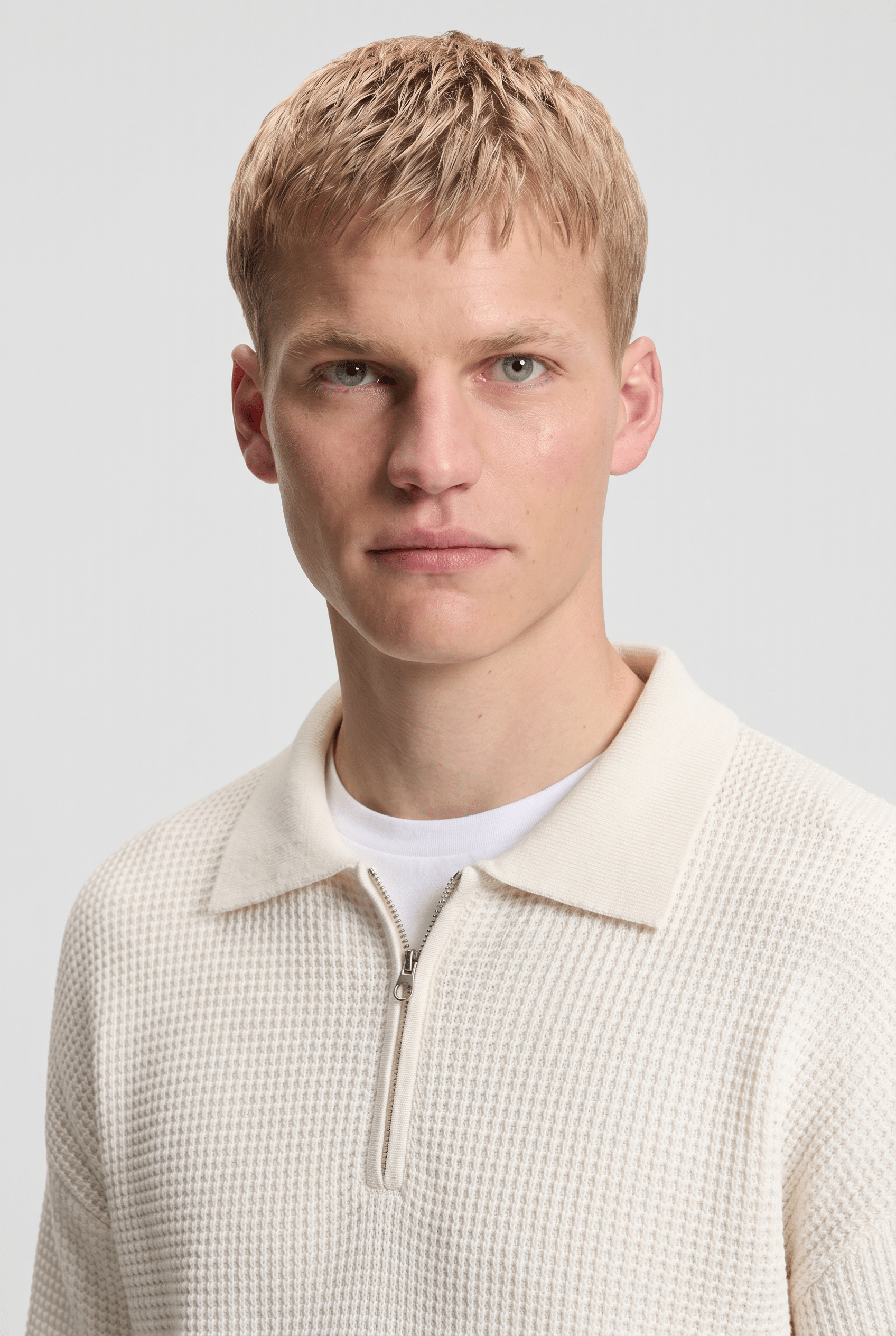 Men’s Half-Zip Knit Polo Jumper - Cream - Rully Official