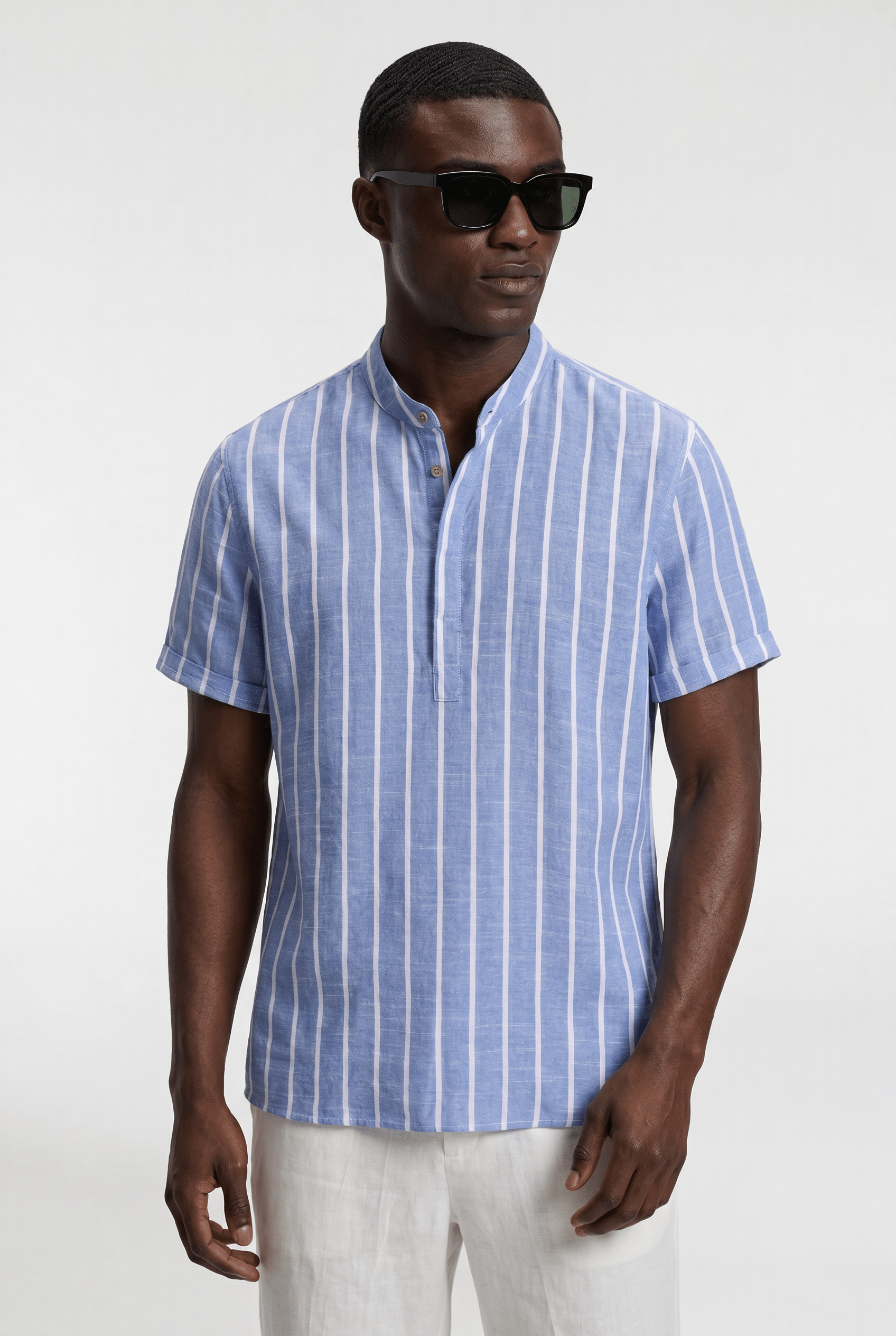 Men's Striped Cotton Resort Shirt - Blue/White - Rully Official