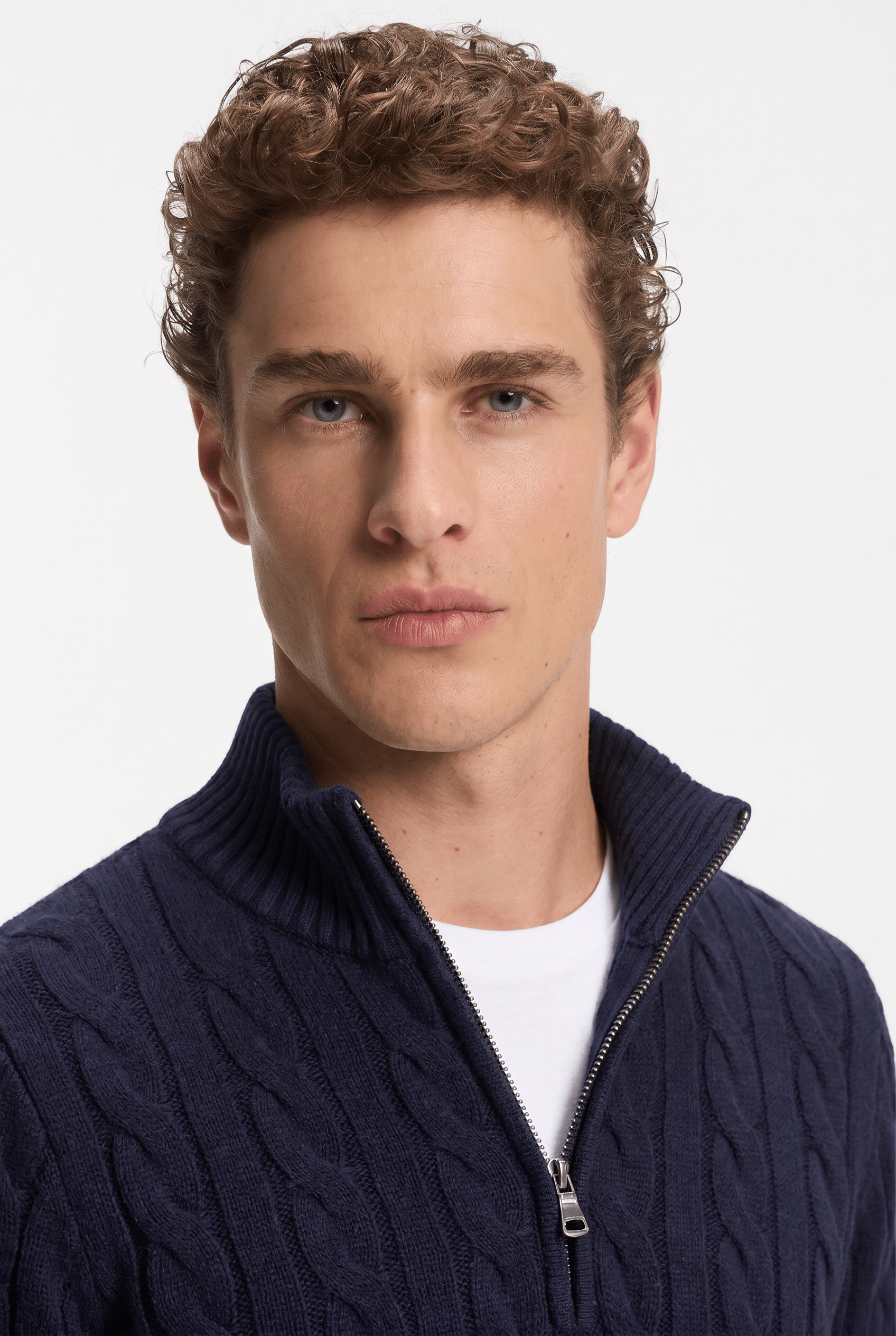 Men's Cable Knit Half-Zip Jumper - Navy - Rully Official