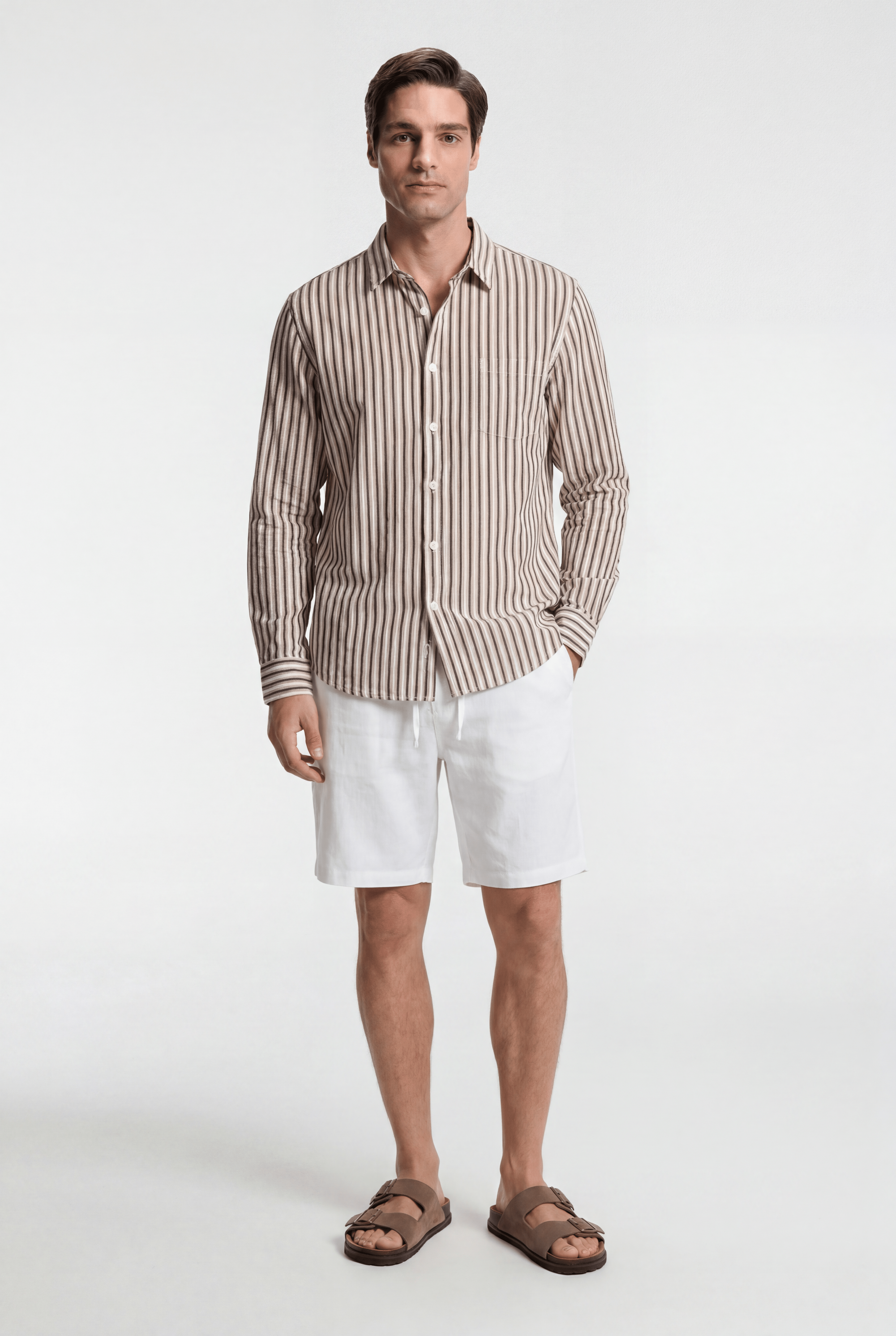 Men’s Striped Cotton Shirt - Brown/White - Rully Official