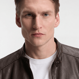 Men's Faux Leather Biker Jacket - Dark Brown - Rully Official