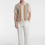 Men's Pinstripe Knit Polo Shirt - Beige/Brown - Rully Official