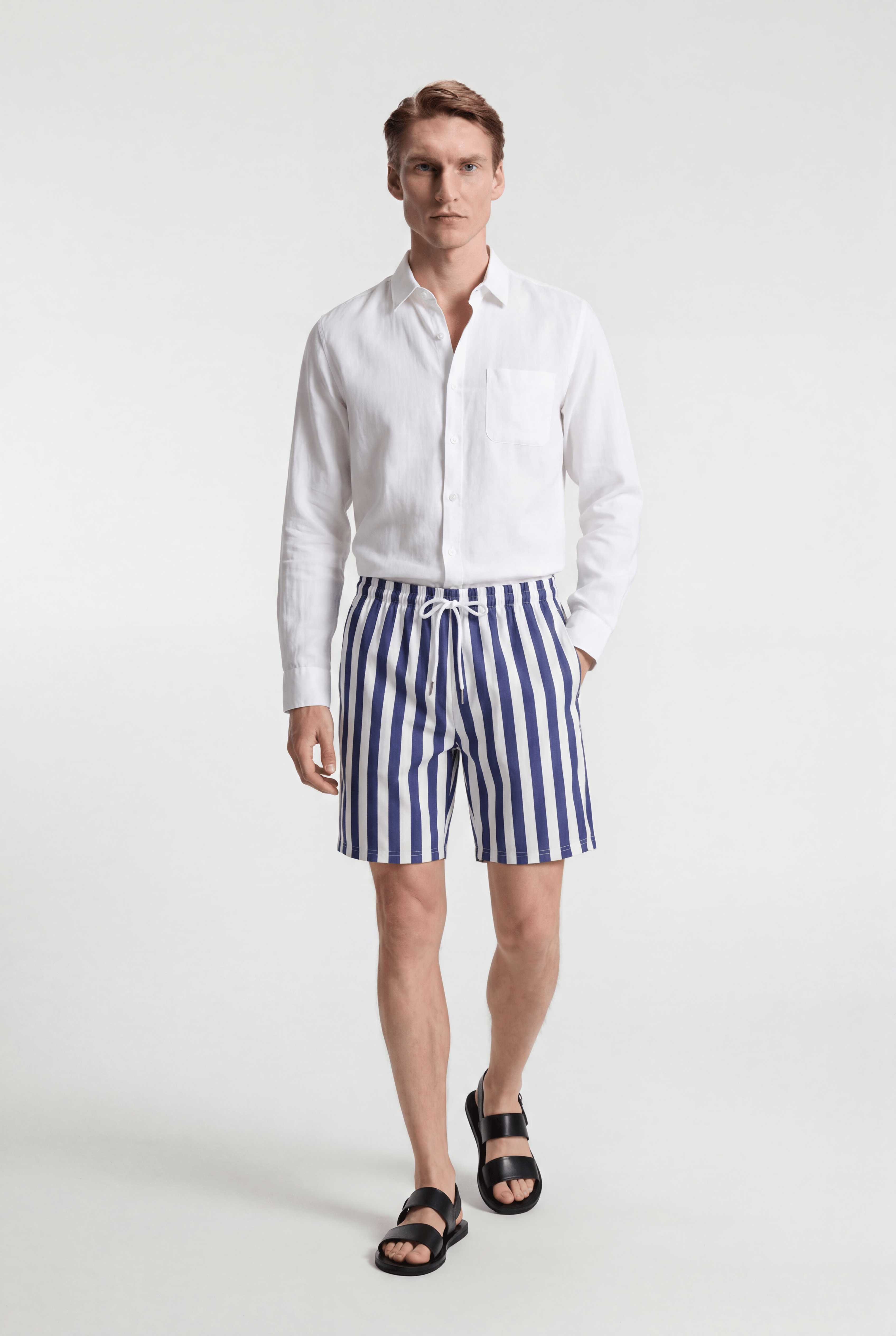 Men's Striped Swim Shorts - Blue / White - Rully Official