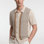 Men's Pinstripe Knit Polo Shirt - Beige/Brown - Rully Official