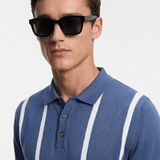 Men's Bold Stripe Knit Polo Shirt - Blue/White - Rully Official