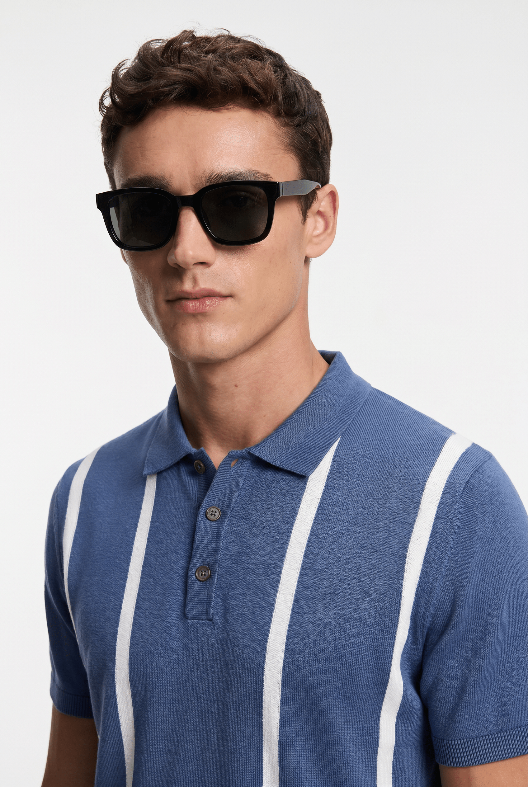 Men's Bold Stripe Knit Polo Shirt - Blue/White - Rully Official