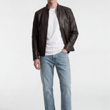 Men's Faux Leather Biker Jacket - Dark Brown - Rully Official