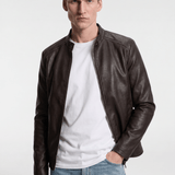 Men's Faux Leather Biker Jacket - Dark Brown - Rully Official