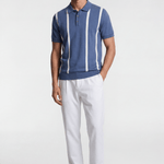 Men's Bold Stripe Knit Polo Shirt - Blue/White - Rully Official