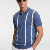 Men's Bold Stripe Knit Polo Shirt - Blue/White - Rully Official