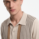 Men's Pinstripe Knit Polo Shirt - Beige/Brown - Rully Official