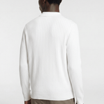 Men’s Ribbed V-Neck Polo Shirt – Long Sleeve - White - Rully Official