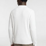 Men’s Ribbed V-Neck Polo Shirt – Long Sleeve - White - Rully Official