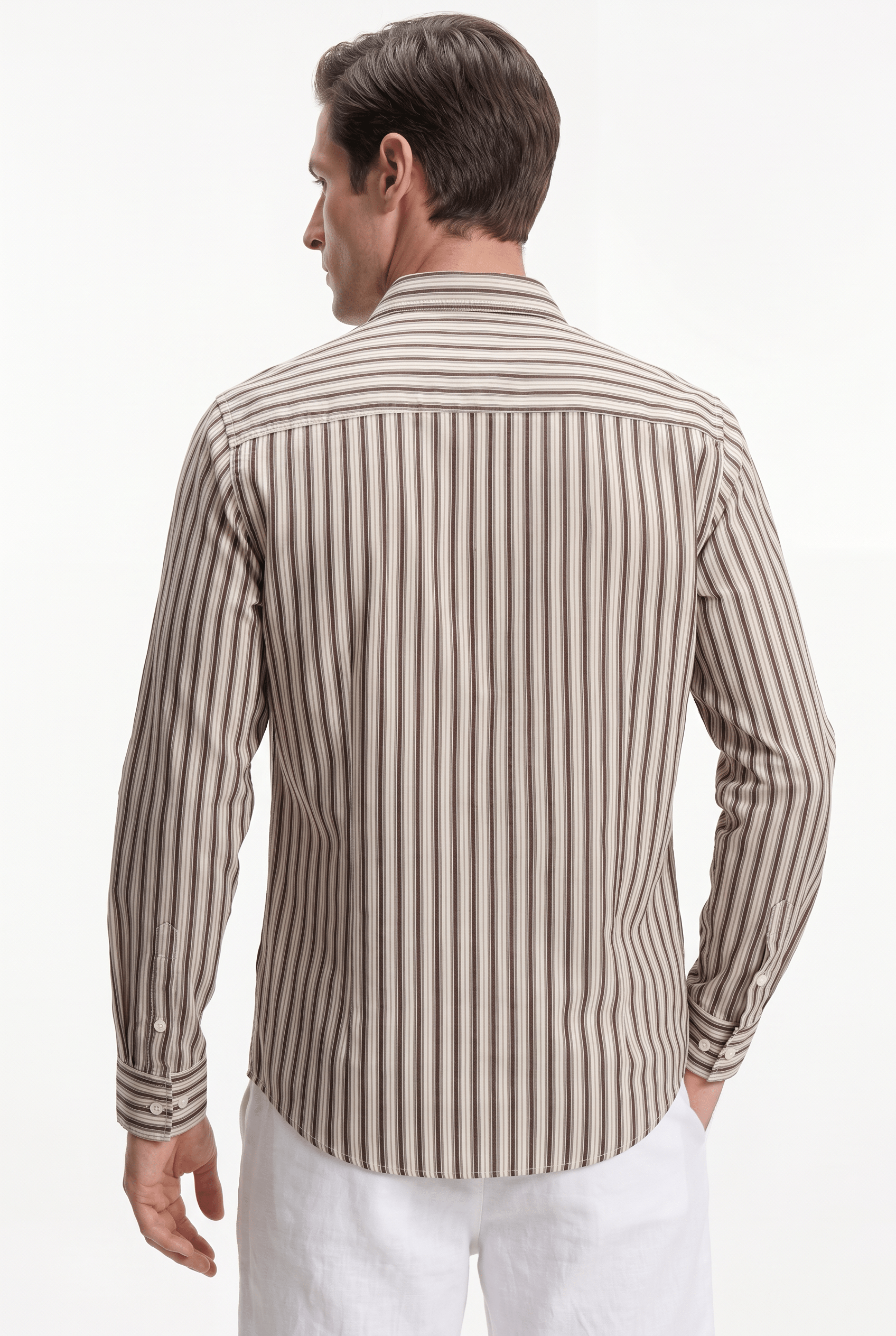 Men’s Striped Cotton Shirt - Brown/White - Rully Official
