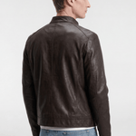 Men's Faux Leather Biker Jacket - Dark Brown - Rully Official