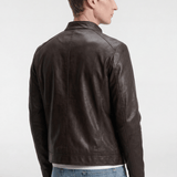 Men's Faux Leather Biker Jacket - Dark Brown - Rully Official