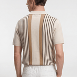 Men's Pinstripe Knit Polo Shirt - Beige/Brown - Rully Official